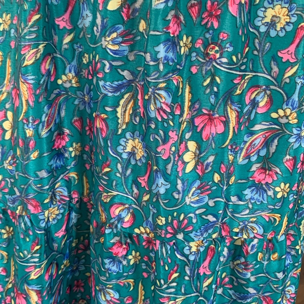 Boho Floral Smocked Waist Maxi Dress L Beach Festival Resort - Picture 5 of 6